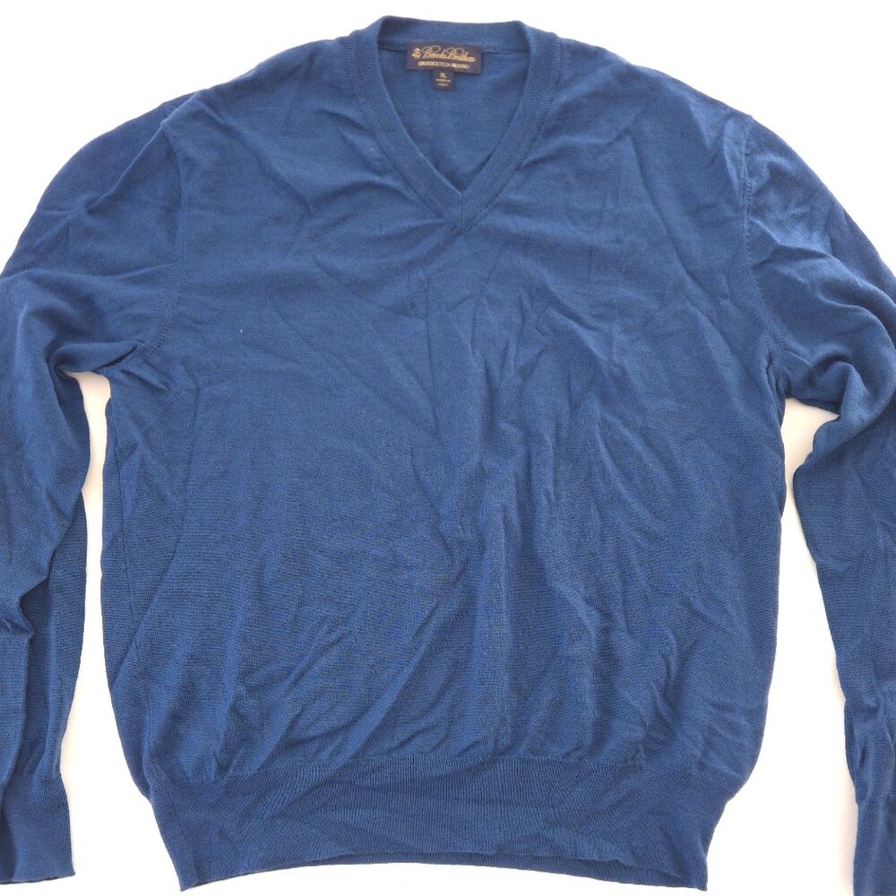 Brooks Brothers Deep Teal Brookstech Merino Wool V-Neck Sweater XL